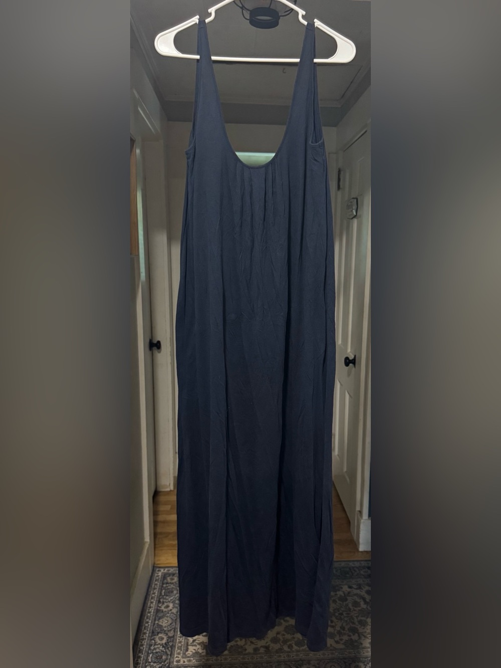 Skin Organic Navy Blue Scoop Neck Maxi Dress
